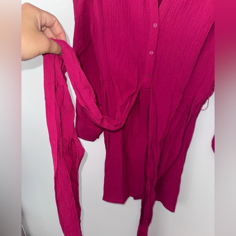 Zara Women's Fuchsia Button-Down Shirt/Tunic/Blouse - Picture 4 of 6
